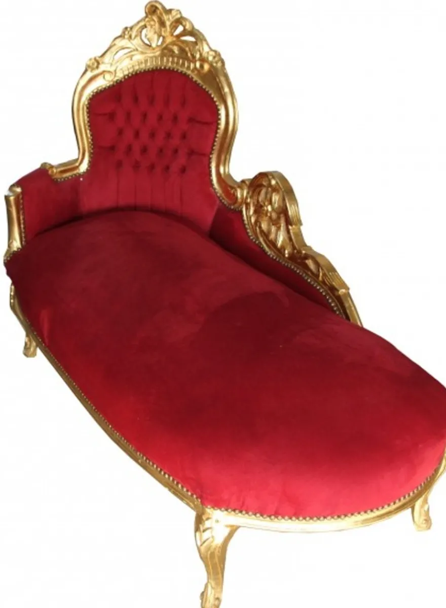 Casa Padrino Barock Chaiselongue King in Bordeaux und Gold, handgefertigt aus Massivholz, 155 x 70 x 100 cm