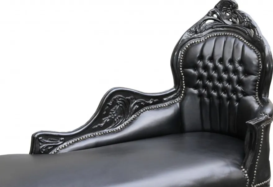 Casa Padrino Barock Chaiselongue Schwarz / Schwarz Lederoptik - Barock Möbel Liege Recamiere