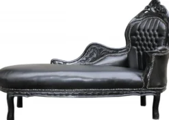 Casa Padrino Barock Chaiselongue Schwarz / Schwarz Lederoptik - Barock Möbel Liege Recamiere