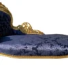 Casa Padrino Barock Chaiselongue Linke Seite Blau / Gold - Handgefertigte Massivholz Recamiere mit elegantem Muster - Barock Wohnzimmer Möbel