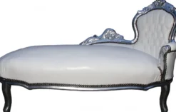 Casa Padrino Barock Chaiselongue King in Weiß und Silber aus Massivholz, 155 x 70 x 100 cm
