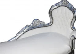 Casa Padrino Barock Chaiselongue King in Weiß und Silber aus Massivholz, 155 x 70 x 100 cm