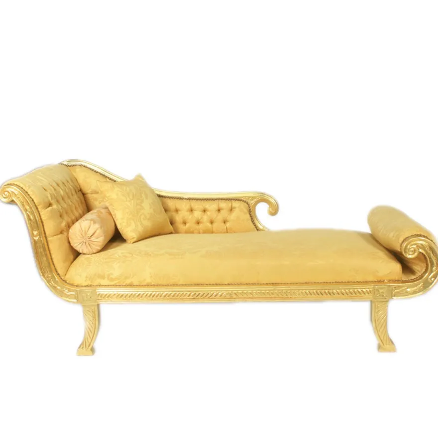 Casa Padrino Barock Chaiselongue Modell XXL Gold Muster / Gold Linke Seite - Antik Stil - Liege Wohnzimmer Möbel