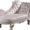 Casa Padrino Barock Chaiselongue Antik Weiß aus Eichenholz und Echtleder 170 x 65 x 90 cm
