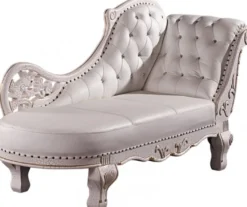 Casa Padrino Barock Chaiselongue Antik Weiß aus Eichenholz und Echtleder 170 x 65 x 90 cm