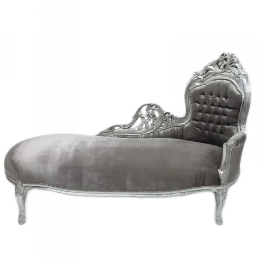 Casa Padrino Barock Chaiselongue King Grau/Silber mit Glitzersteinen - Luxus Liege Recamiere 155 x 70 x 100 cm