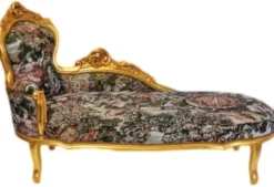 Casa Padrino Barock Chaiselongue im edlen Gobelin Muster und Gold, handgefertigte Luxus Liege, 155 x 70 x H 100 cm