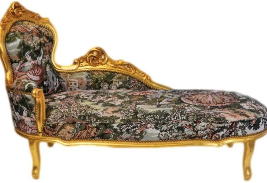 Casa Padrino Barock Chaiselongue im edlen Gobelin Muster und Gold, handgefertigte Luxus Liege, 155 x 70 x H 100 cm