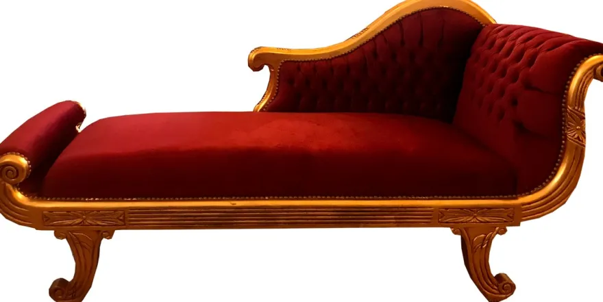 Casa Padrino Barock Chaiselongue Modell XXL Rot / Gold - Antik Stil - Recamiere Wohnzimmer Möbel