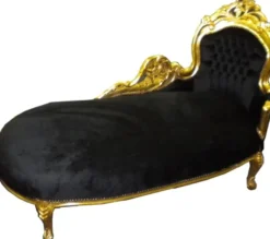 Casa Padrino Barock Chaiselongue King, Luxus Recamiere in Schwarz und Gold, 155 x 70 x 100 cm