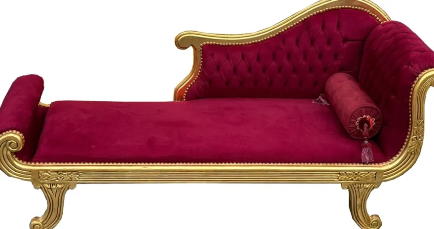 Casa Padrino Barock Chaiselongue Modell XXL Bordeaux Rot / Gold - Antik Stil - Liege Wohnzimmer Möbel