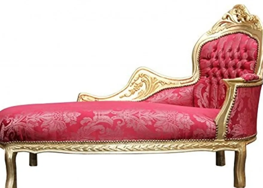 Casa Padrino Barock Chaiselongue Bordeaux Blumen Muster / Gold - Barock Möbel - 155 x 70 x 100 cm