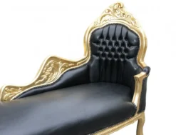 Casa Padrino Barock Chaiselongue Mod2 in Schwarz und Gold mit Lederoptik, 155 x 70 x 100 cm