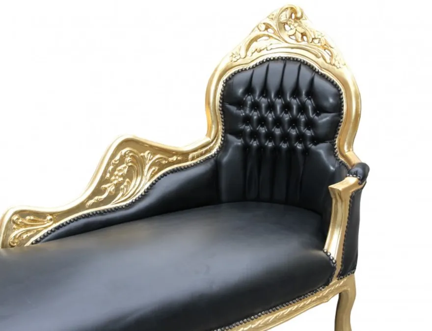 Casa Padrino Barock Chaiselongue Mod2 in Schwarz und Gold mit Lederoptik, 155 x 70 x 100 cm
