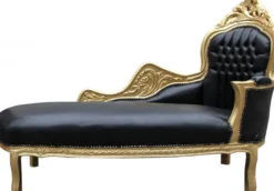 Casa Padrino Barock Chaiselongue Mod2 in Schwarz und Gold mit Lederoptik, 155 x 70 x 100 cm