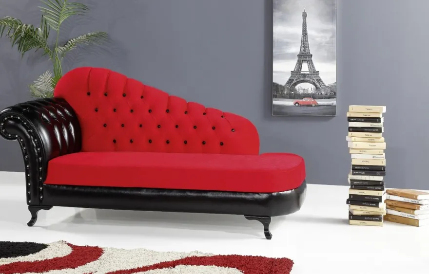 Casa Padrino Barock Chaiselongue Rot / Schwarz 183 x 80 x H. 94 cm - Edle Massivholz Chaiselongue mit Kunstleder - Barock Möbel