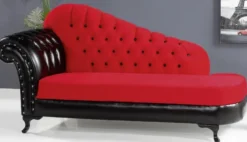 Casa Padrino Barock Chaiselongue Rot / Schwarz 183 x 80 x H. 94 cm - Edle Massivholz Chaiselongue mit Kunstleder - Barock Möbel