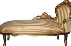 Casa Padrino Barock Chaiselongue King Gold Streifen / Gold, Länge 155 cm, Breite 70 cm, Höhe 100 cm