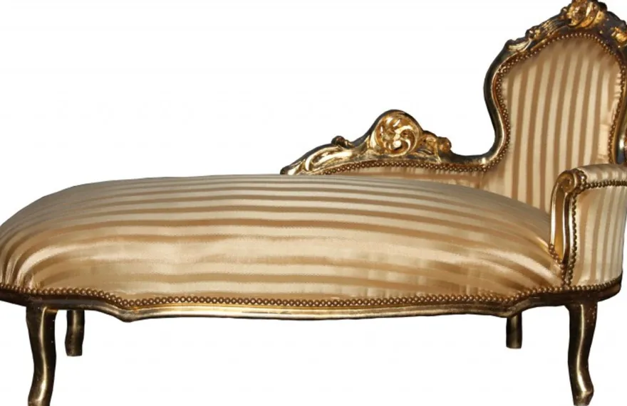 Casa Padrino Barock Chaiselongue King Gold Streifen / Gold, Länge 155 cm, Breite 70 cm, Höhe 100 cm