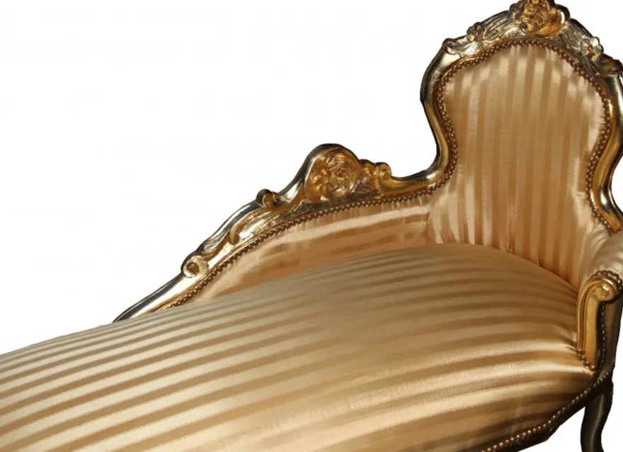 Casa Padrino Barock Chaiselongue King Gold Streifen / Gold, Länge 155 cm, Breite 70 cm, Höhe 100 cm