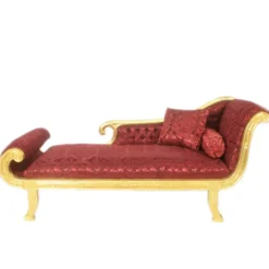 Casa Padrino Barock Chaiselongue Modell XXL Bordeaux Muster / Gold, Länge 192 cm, Breite 71 cm, Höhe 95 cm - Repräsentatives Antik Stil Möbel