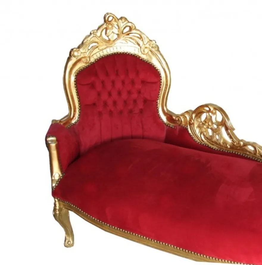 Casa Padrino Barock Chaiselongue King in Bordeaux und Gold, 155 x 70 x 100 cm, Massivholz