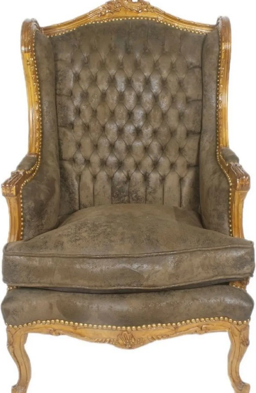 Casa Padrino Barock Chesterfield Ohrensessel Dunkelbraun / Braun 83 x 83 x H. 110 cm - Barockmöbel