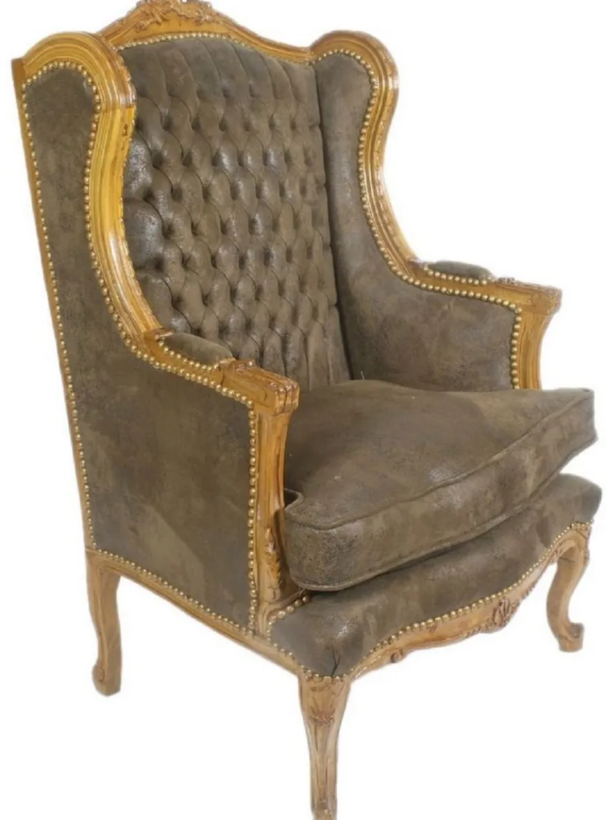 Casa Padrino Barock Chesterfield Ohrensessel Dunkelbraun / Braun 83 x 83 x H. 110 cm - Barockmöbel