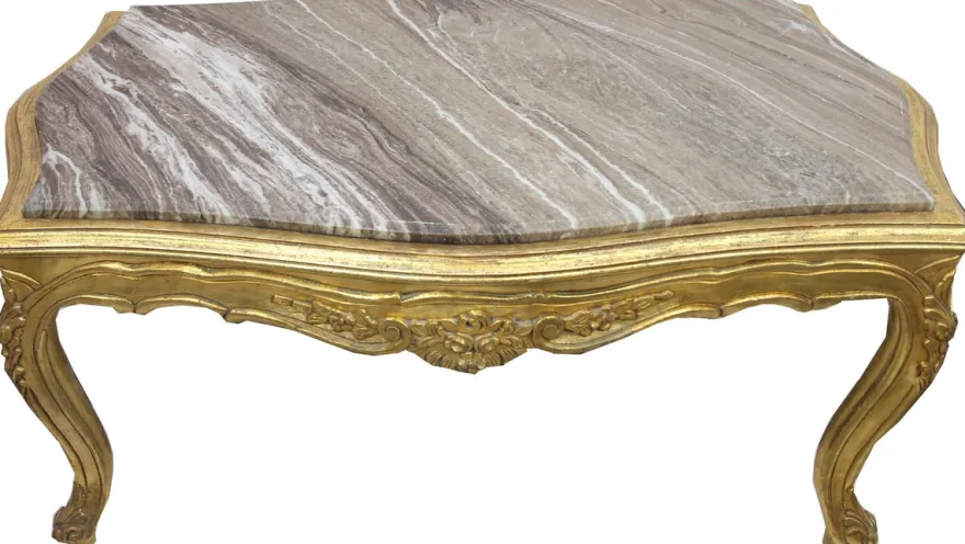 Casa Padrino Barock Couchtisch Gold mit eingesetzter Marmorplatte - Möbel Wohnzimmer Tisch Antik Stil