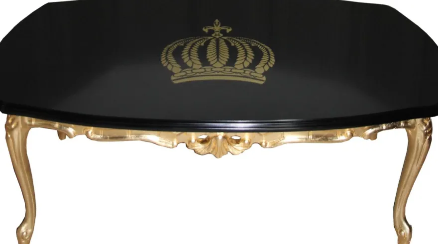 Casa Padrino Barock Couchtisch Pompöös by Harald Glööckler aus Buchenholz Schwarz / Gold 121 x 66 x 47 cm