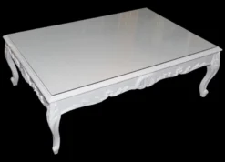 Casa Padrino Barock Couchtisch Weiß glänzend, 120 x 85 x 49 cm, Massivholz mit Glasplatte, Couchtisch im Antik Stil