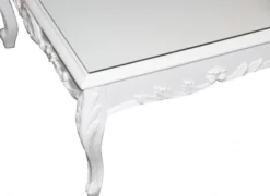 Casa Padrino Barock Couchtisch Weiß glänzend, 120 x 85 x 49 cm, Massivholz mit Glasplatte, Couchtisch im Antik Stil