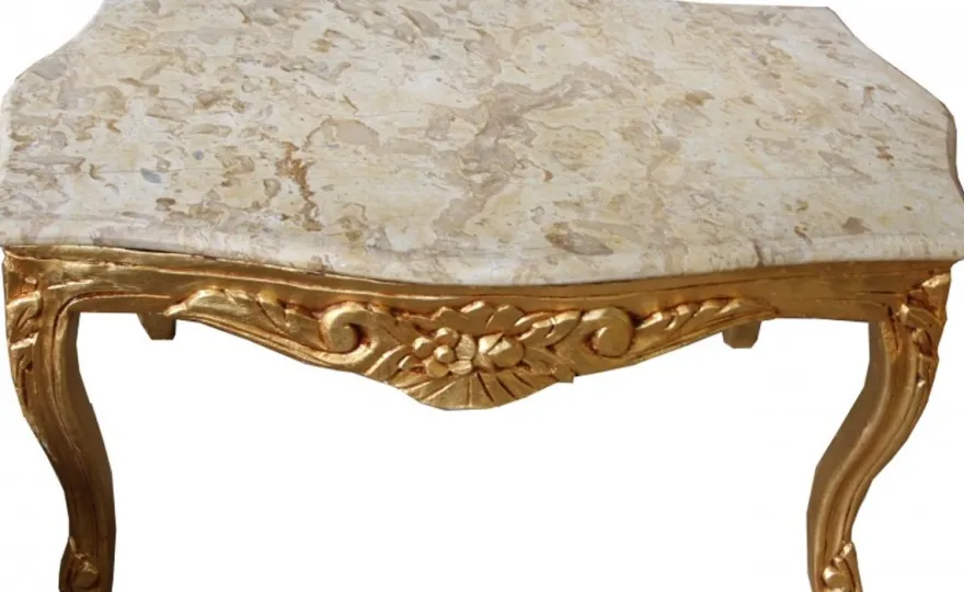 Casa Padrino Barock Couchtisch Gold mit cremefarbener Marmorplatte 99 x 63 cm - Limited Edition