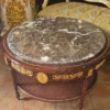 Casa Padrino Barock Couchtisch mit Marmorplatte Braun / Gold / Grau - Runder Massivholz Wohnzimmertisch im Barockstil - Barockstil Wohnzimmer Möbel - Barock Möbel - Antik Stil Wohnzimmer Möbel