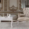 Casa Padrino Barock Couchtisch Weiß / Beige 104 x 80 x H. 45 cm - Massivholz Wohnzimmertisch im Barockstil - Barock Wohnzimmer Möbel
