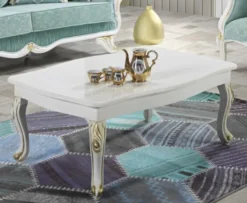 Casa Padrino Barock Couchtisch Weiß / Gold 105 x 74 x H. 46 cm - Rechteckiger Wohnzimmertisch im Barockstil - Barock Möbel