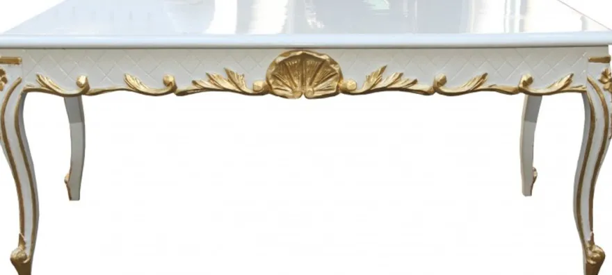 Casa Padrino Barock Couchtisch im Antik Look - Weiß und Gold - 120 x 60 x 52 cm