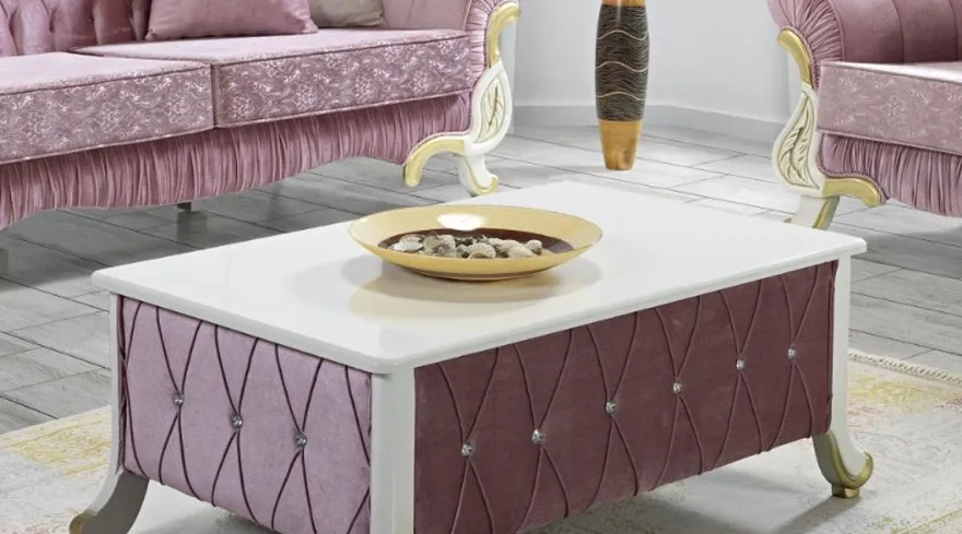 Casa Padrino Barock Couchtisch Rosa / Weiß / Gold 100 x 64 x H. 43 cm - Barockstil Wohnzimmertisch mit Glitzersteinen - Barock Möbel