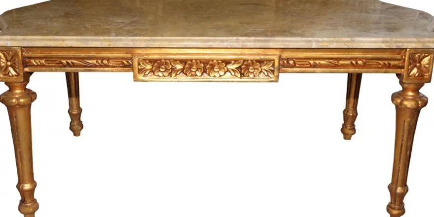 Casa Padrino Barock Couchtisch Gold mit cremefarbener Marmorplatte 108 x 55 cm - Limited Edition