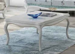 Casa Padrino Barock Couchtisch Weiß / Gold 105 x 80 x H. 46 cm - Massivholz Wohnzimmertisch im Barockstil - Barock Wohnzimmer Möbel