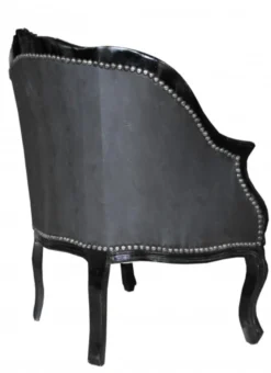 Casa Padrino Barock Damen Salon Sessel Schwarz/Schwarz Kunstleder - Antik Stil - 80 x 63 x 53 cm