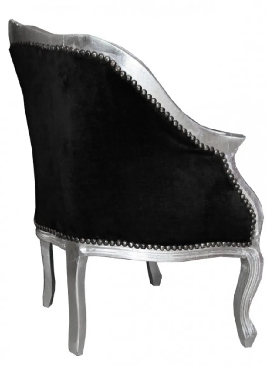 Casa Padrino Barock Damen Salon Sessel Schwarz / Silber - Handgefertigter Antik Stil Sessel, 80 x 63 x 53 cm