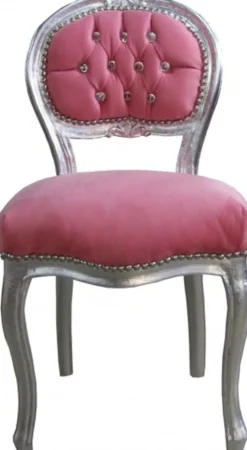 Casa Padrino Barock Damen Stuhl Rosa / Silber mit Bling Bling Glitzersteinen - Schminktisch Stuhl