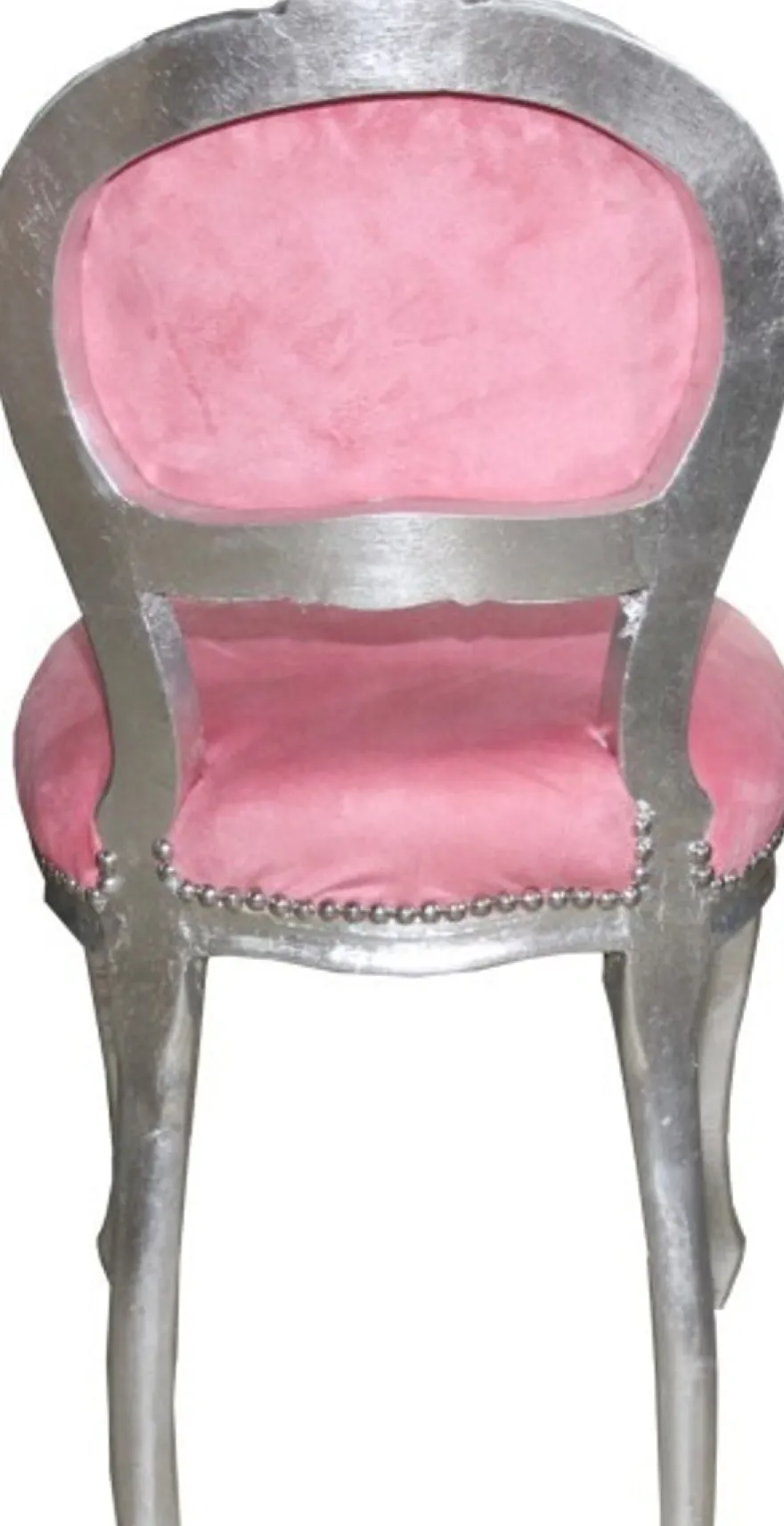 Casa Padrino Barock Damen Stuhl Rosa / Silber mit Bling Bling Glitzersteinen - Schminktisch Stuhl