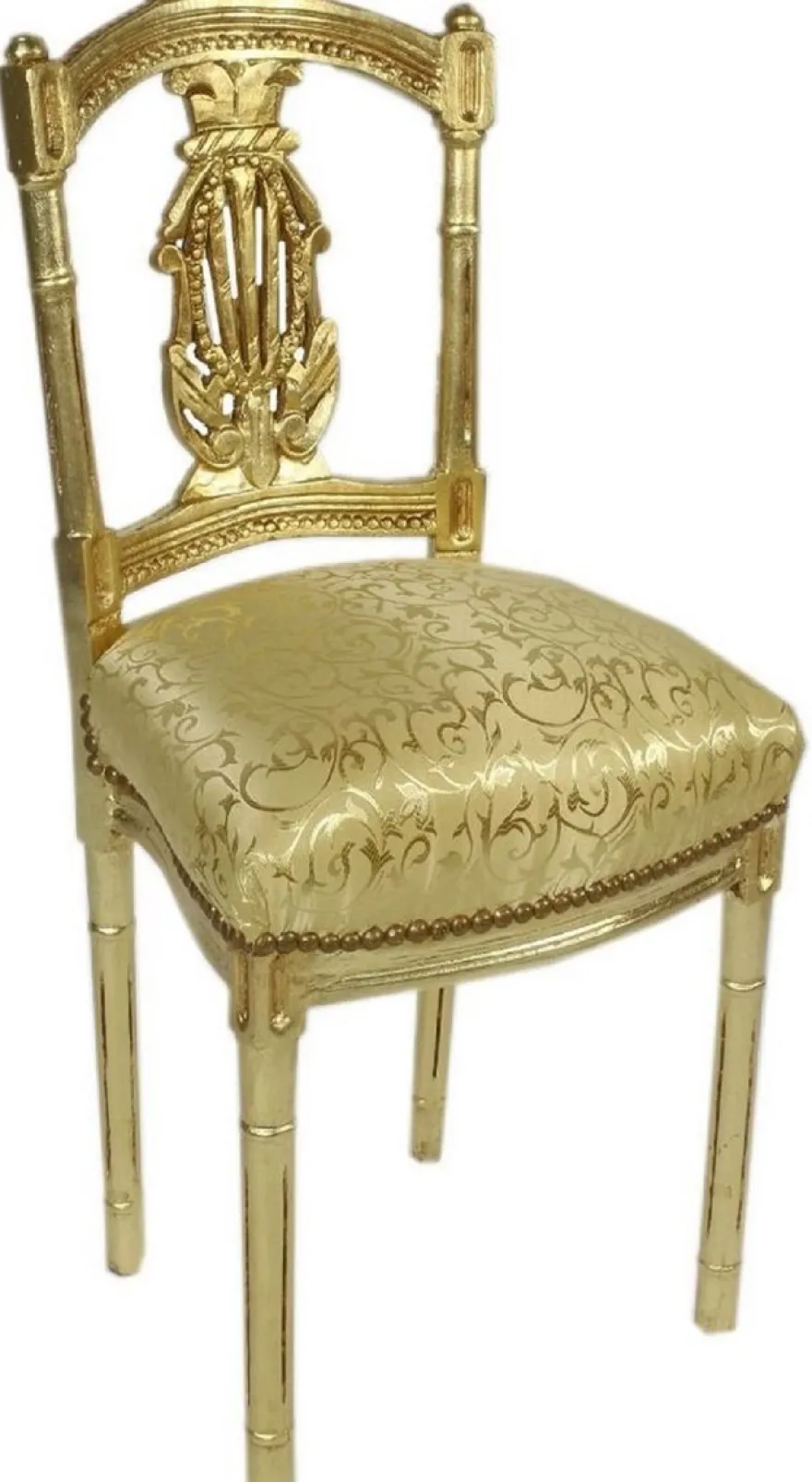 Casa Padrino Barock Damen Stuhl mit elegantem Muster Gold 40 x 35 x H. 85 cm - Handgefertigter Antik Stil Stuhl - Barock Möbel