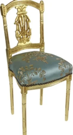 Casa Padrino Barock Damen Stuhl mit elegantem Muster Türkis / Gold 40 x 35 x H. 85 cm - Handgefertigter Antik Stil Stuhl - Barock Möbel