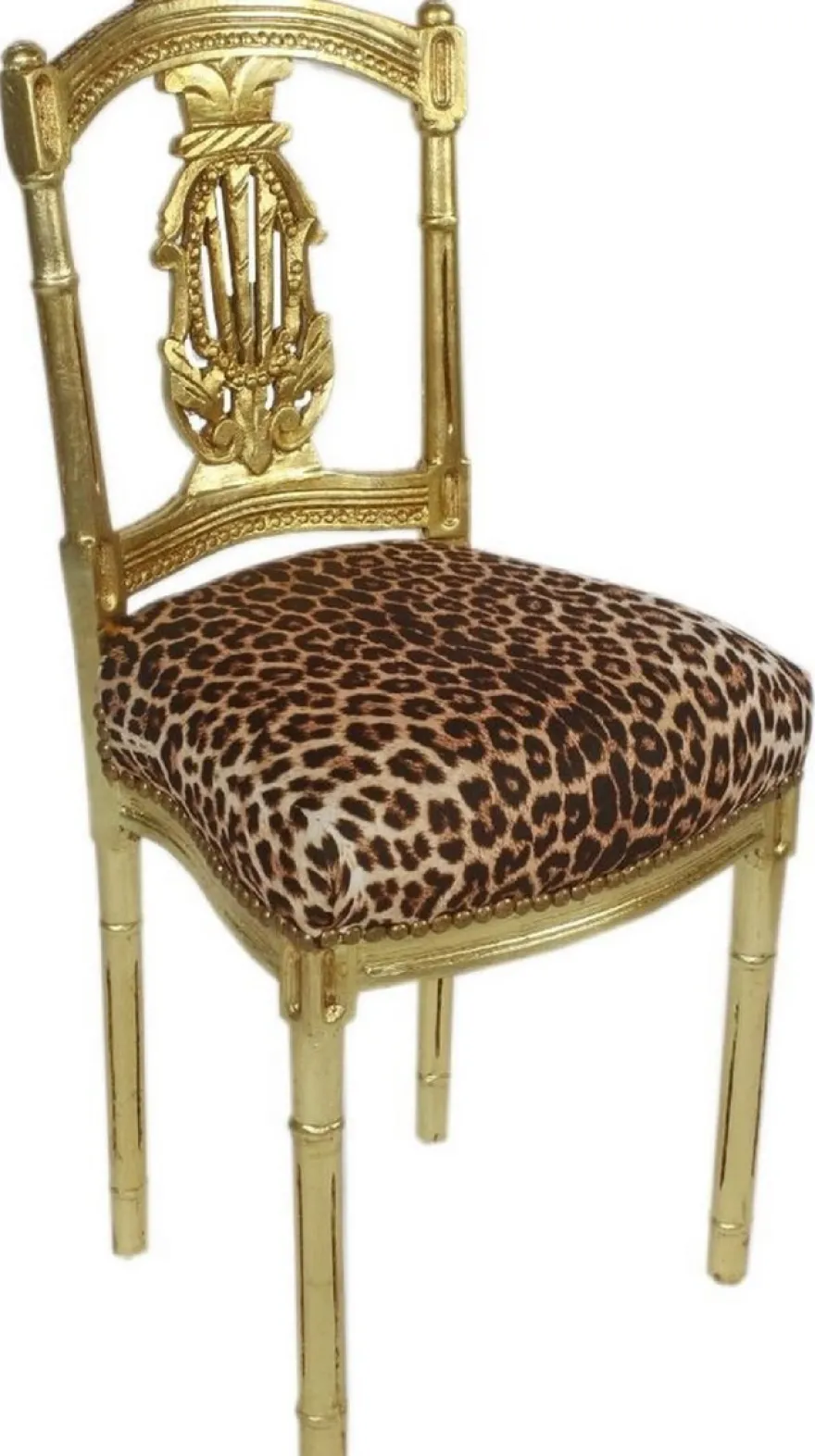 Casa Padrino Barock Damen Stuhl Leopard / Gold 40 x 35 x H. 85 cm - Handgefertigter Antik Stil Stuhl - Barock Möbel