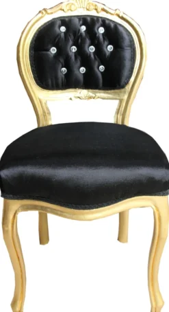 Casa Padrino Barock Damen Stuhl Schwarz / Gold mit Bling Bling Glitzersteinen - Schminktisch Stuhl