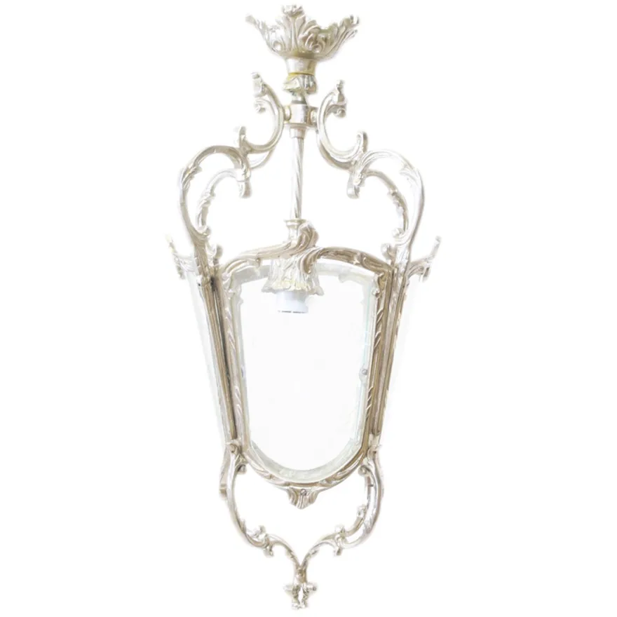 Casa Padrino Barock Decken Hängeleuchte Antik Stil, Silber, Glas, 35 x 35 x H 70 cm, Laterne