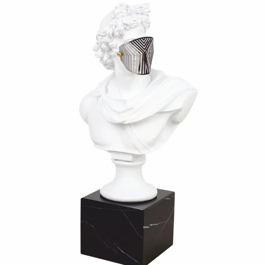 Casa Padrino Barock Deko Büste Römer mit Maske Weiß / Schwarz H. 63 cm
